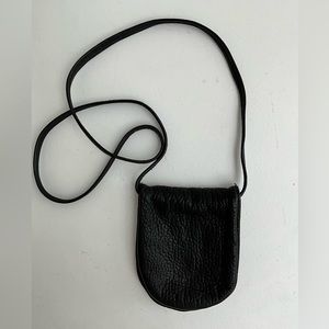 Vintage Black Pebbled Leather Double Half Round Pocket Bag Purse Pouch Costume